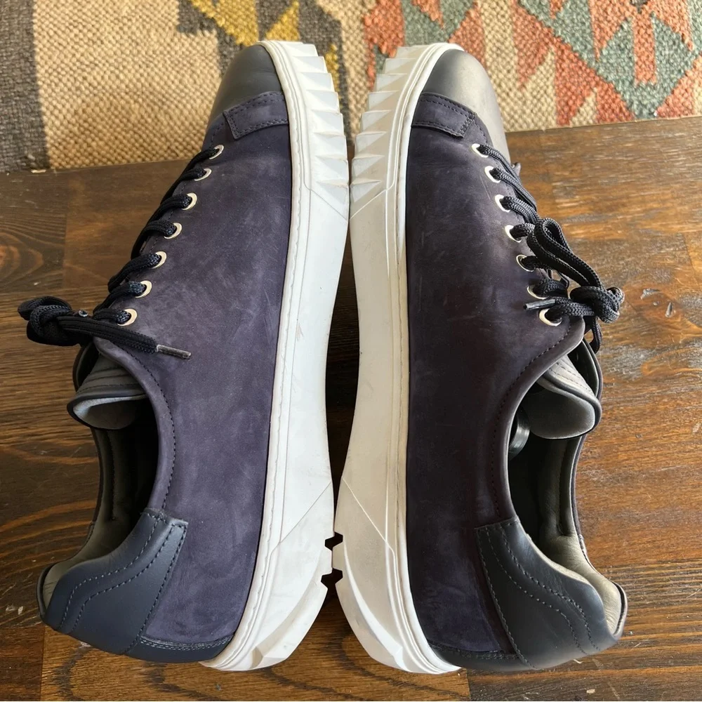 Salvatore Ferragamo $895 Cube Suede & Leather Low-Top Sneakers Navy - Picture 10 of 14